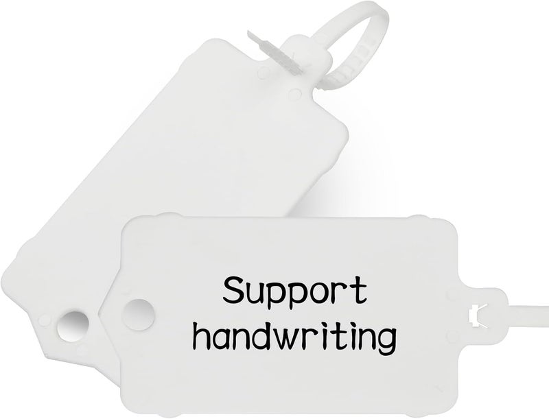 LeadSeals 100pcs Blank Plastic Tags for Labeling Reusable Hanging Tags Ties Key Tag Storage Labels Waterproof Plastic Mark Label Writable Hang Sign with One Marker Pen (White) - Image 2